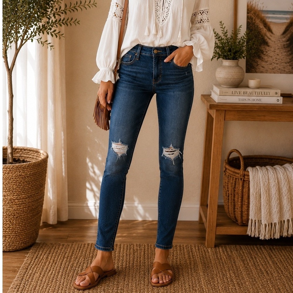 Old Navy Rockstar Super Skinny High Rise Distressed Jeans Dark Wash 4 Long 4L